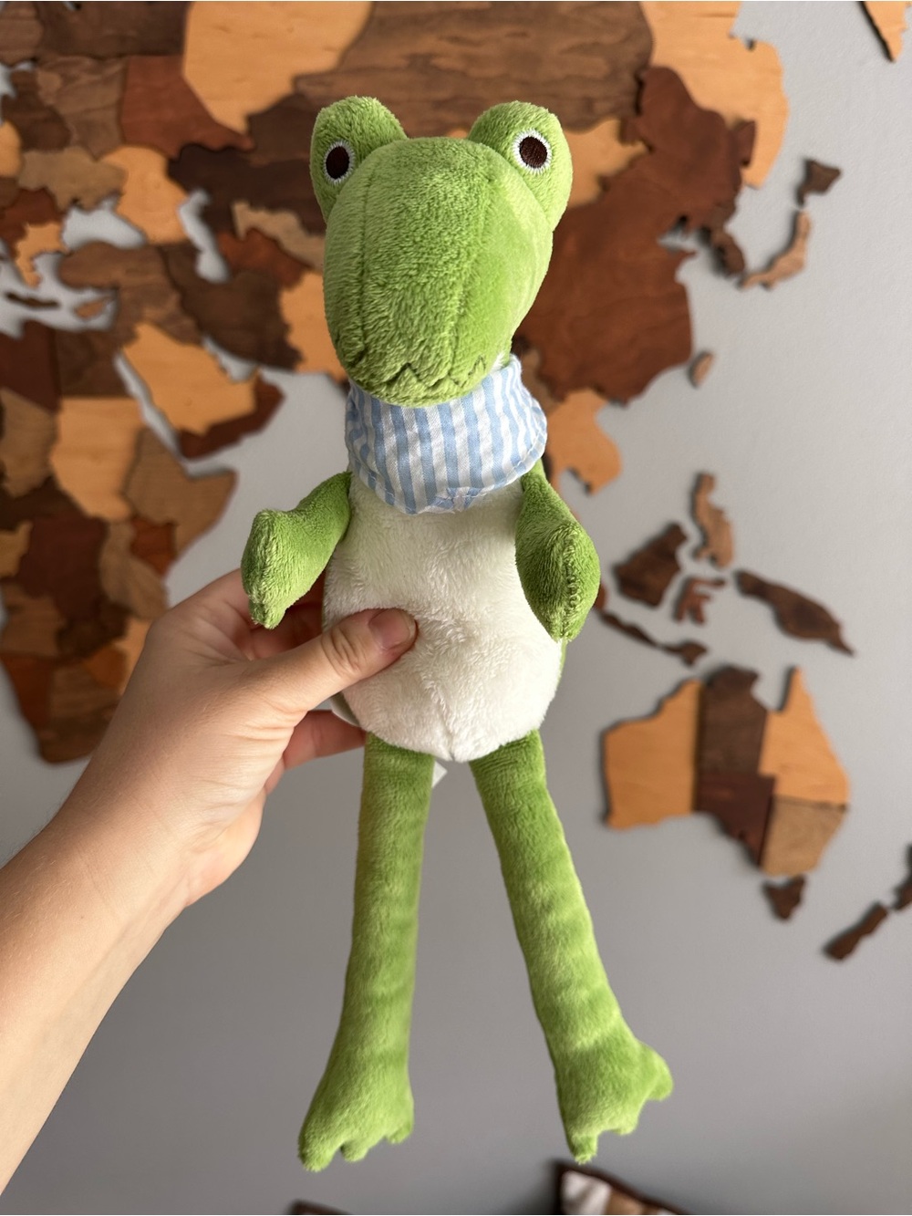 Pottery Barn Kids Plush Green 14” Alligator with Blue-White Scarf